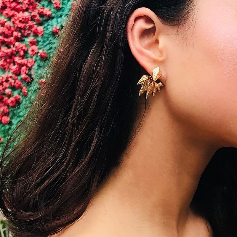 

1pair Textured Leaf Earring Jackets, Gold