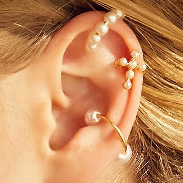 

3pcs Faux Pearl Decor Ear Cuff, Multicolor