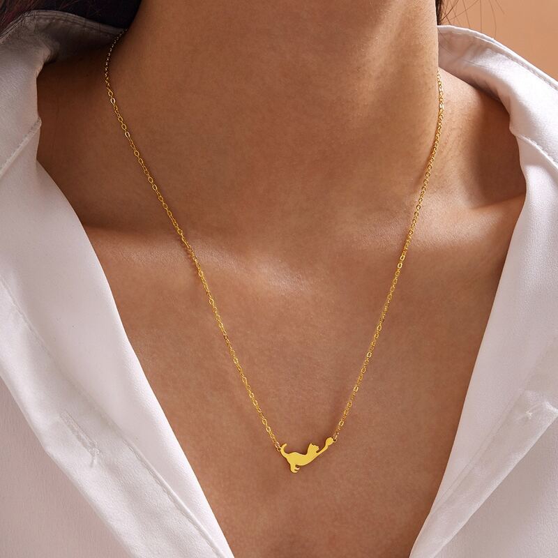 

1pc Cat Charm Necklace, Gold