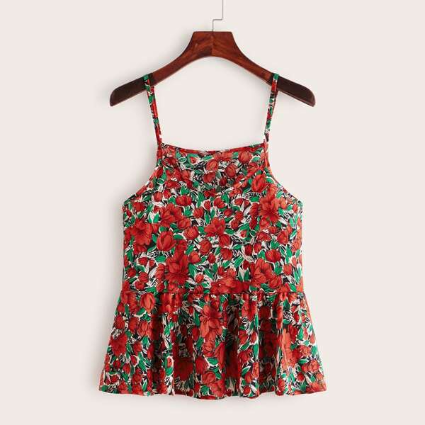 

Floral Print Ruffle Hem Cami Top, Multicolor