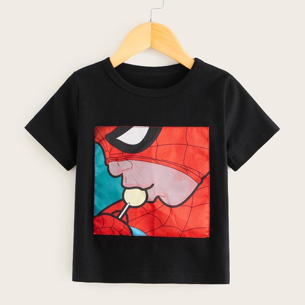 

Toddler Boys Figure Print Patched Tee, Black