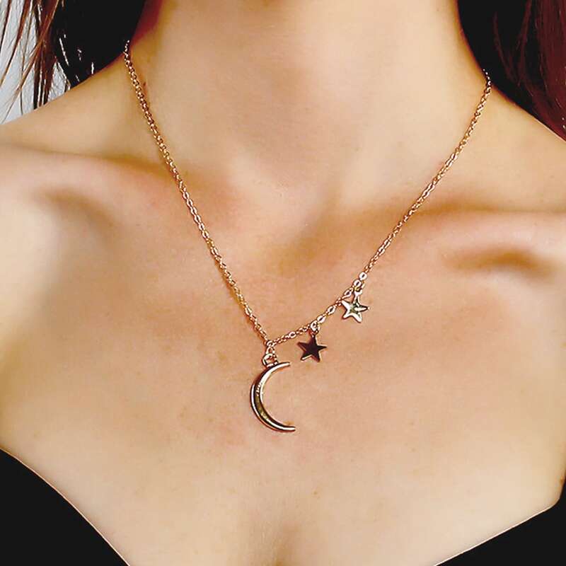 

1pc Moon Star Charm Necklace, Gold