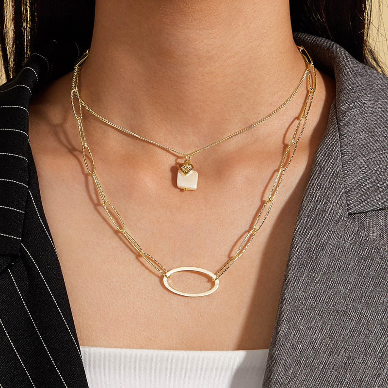 

2pcs Heart & Geometric Charm Chain Necklace, Gold