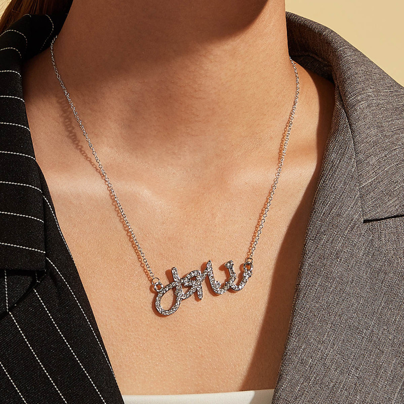 

1pc Rhinestone Engraved Charm Necklace, Silver