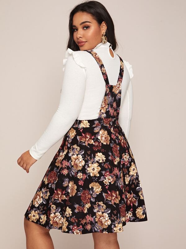 Plus Floral Print Denim Overall Dress Shein Usa