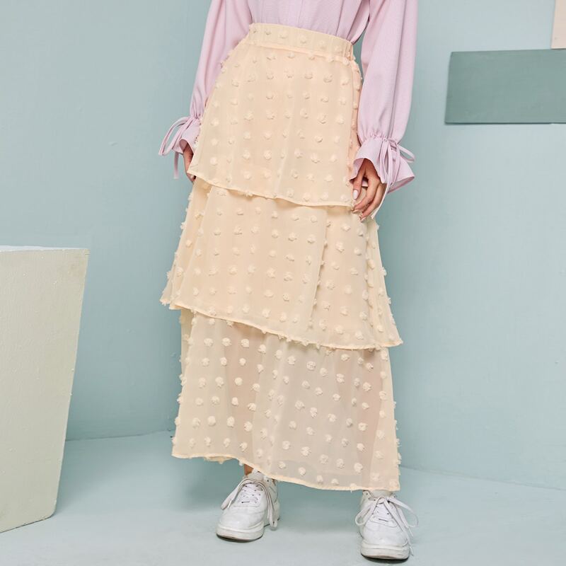 

Swiss Dot Layered Maxi Skirt, Beige