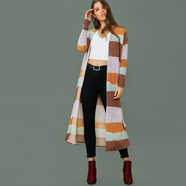 

Stripe Knit Duster Cardigan With Pockets, Multicolor