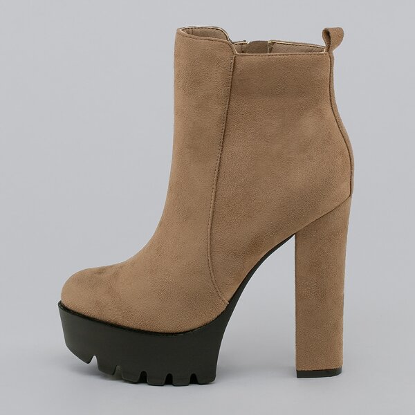 

Platform Lug Sole Chunky Heel Booties, Khaki