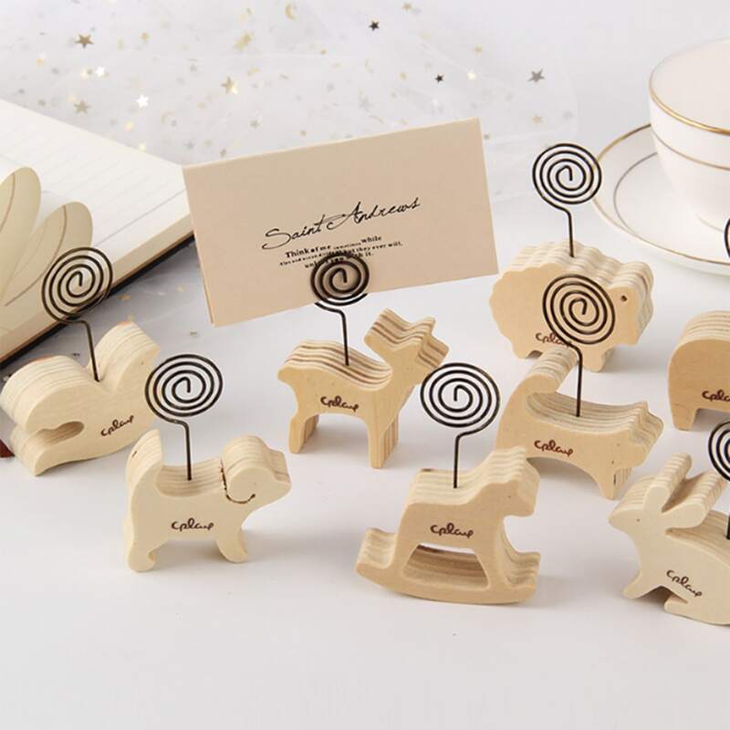 

1pc Random Animal Design Table Wooden Note Clip Holder