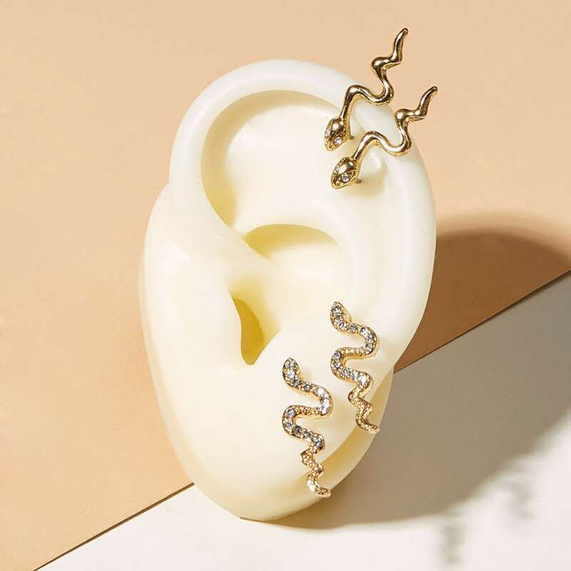 

2pairs Snake Design Earrings, Gold