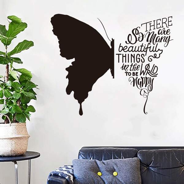 

Contrast Letter Butterfly Print Wall Sticker, Black