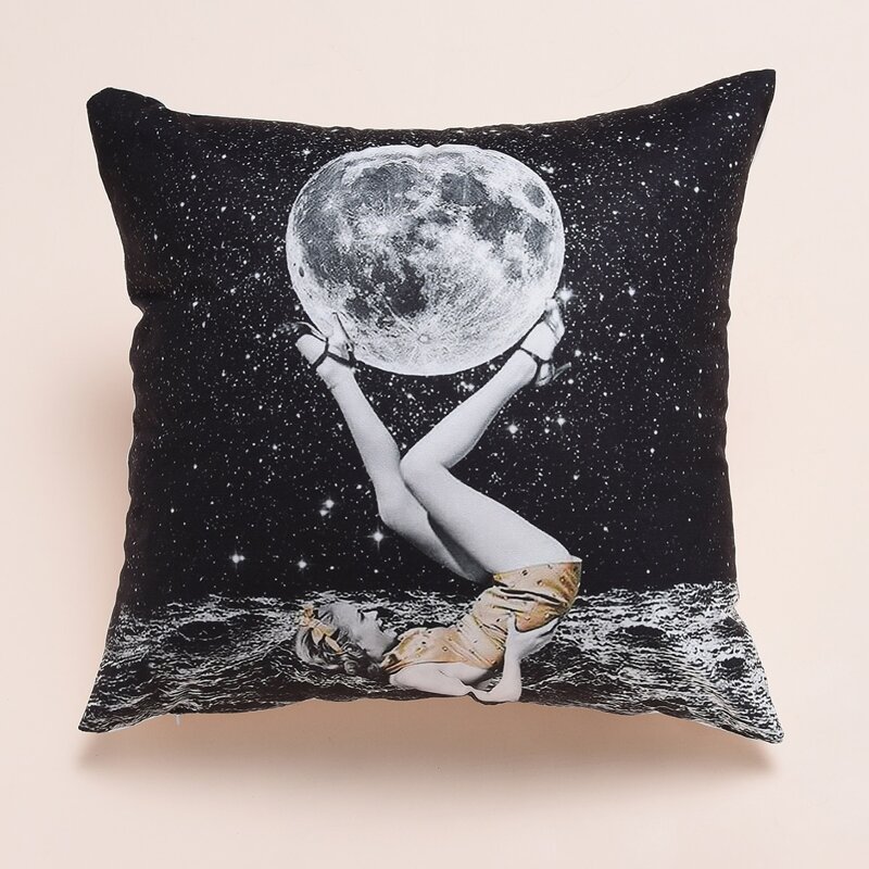 

1pc Girl & Moon Pattern Cushion Cover Without Filler, Multicolor