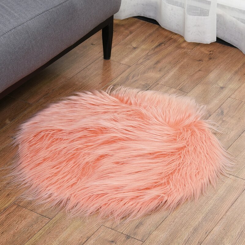 

Solid Round Plush Floor Mat, Pink