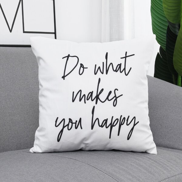 

1pc Slogan Graphic Cushion Cover Without Filler, Black and white