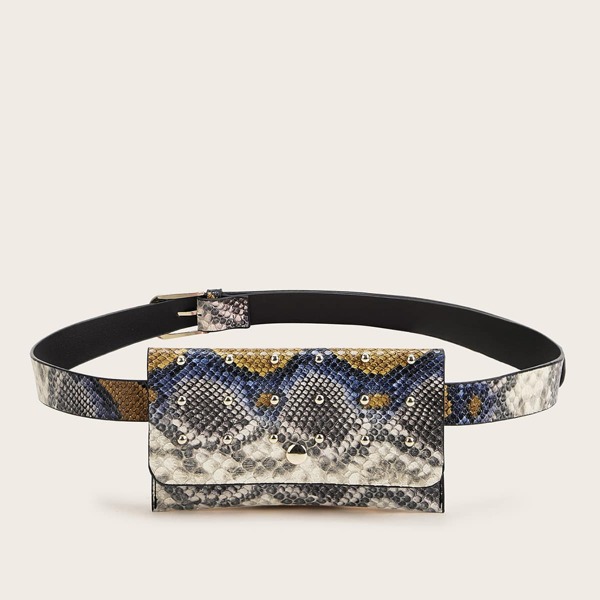 

Сумка на поясе с змеиным принтом и декором, Многоцветный