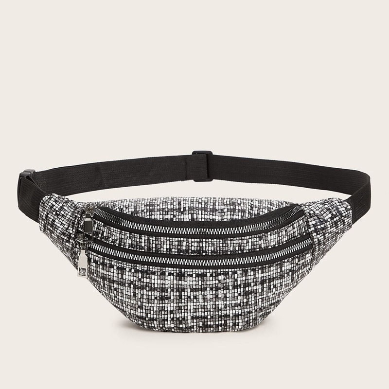 

Geometric Print Double Zipper Fanny Pack, Multicolor