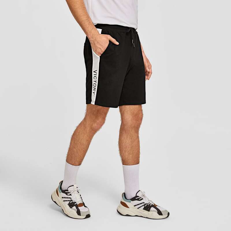 

Guys Contrast Letter Sideseam Track Shorts, Black