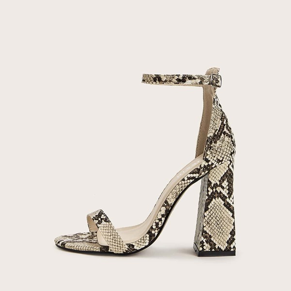 

Two Part Ankle Strap Snakeskin Chunky Heels, Multicolor