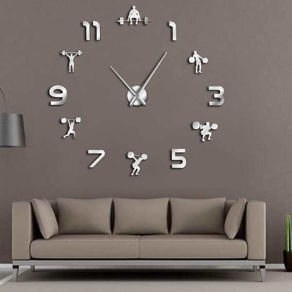 

1pc Weightlifting Detail Diy Wall Sticker Clock, Multicolor