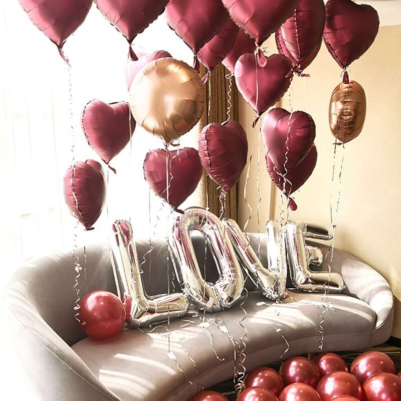 

12pcs Heart Balloon & 1set Letter Balloon & 20pcs Latex Balloon, Multicolor