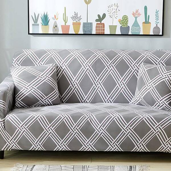 

1pc Geometric Diamond Print Stretchy Sofa Cover, Grey