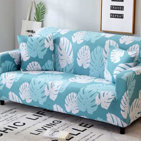 

1pc Tropical Leaf Print Stretchy Sofa Cover, Multicolor