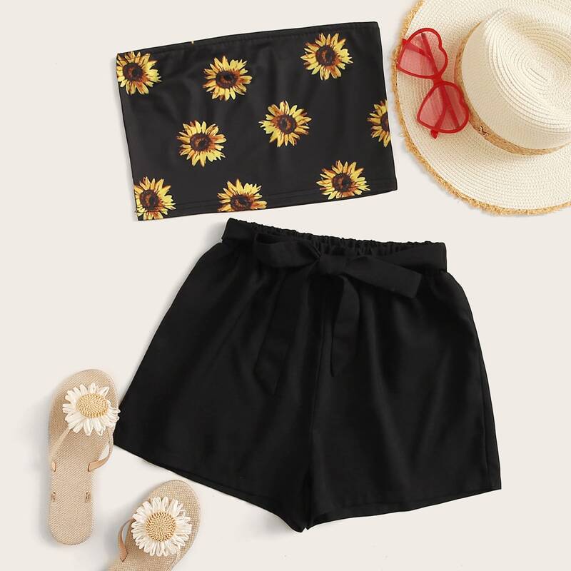 

Sunflower Bandeau & Black Shorts