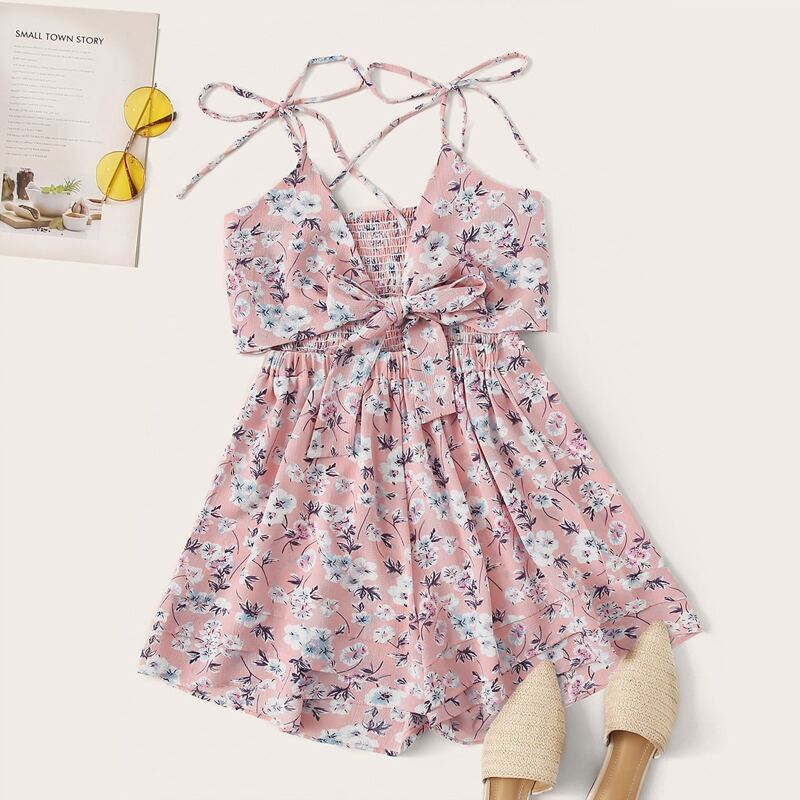 

Tie Front Floral Cami Romper, Multicolor