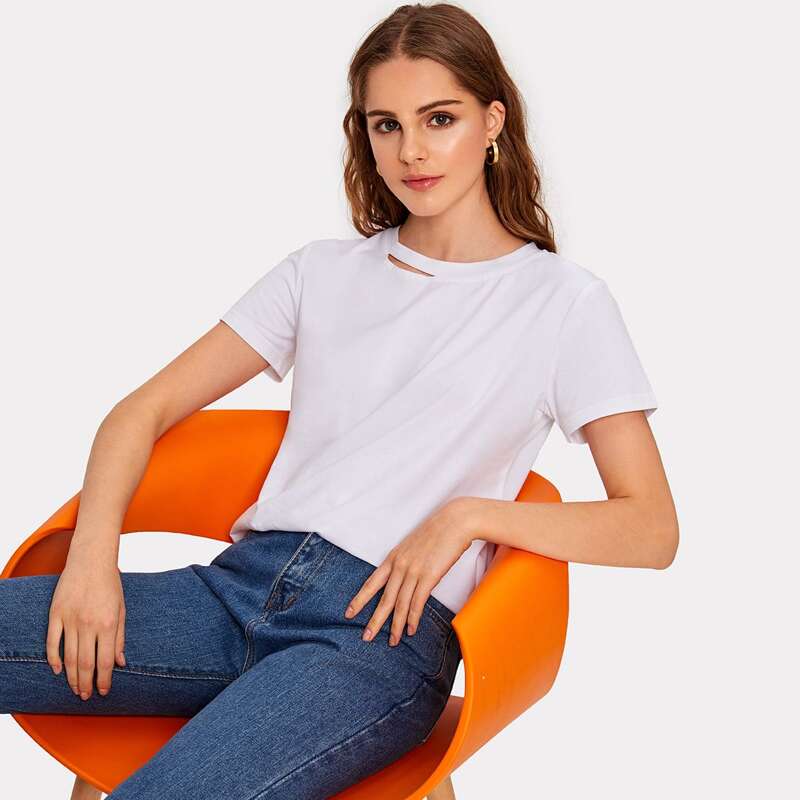 

Cut Out Neck White Tee