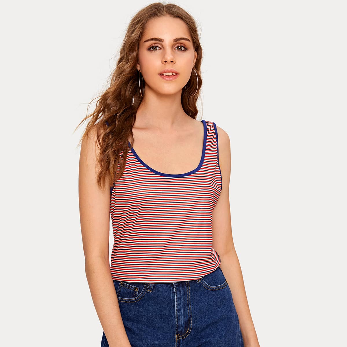

Contrast Binding Striped Tank, Multicolor