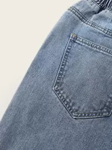 SHEIN EZwear High Waisted Drawstring Waist Tapered Jeans - Blue - View 4