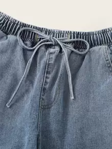 SHEIN EZwear High Waisted Drawstring Waist Tapered Jeans - Blue - View 5