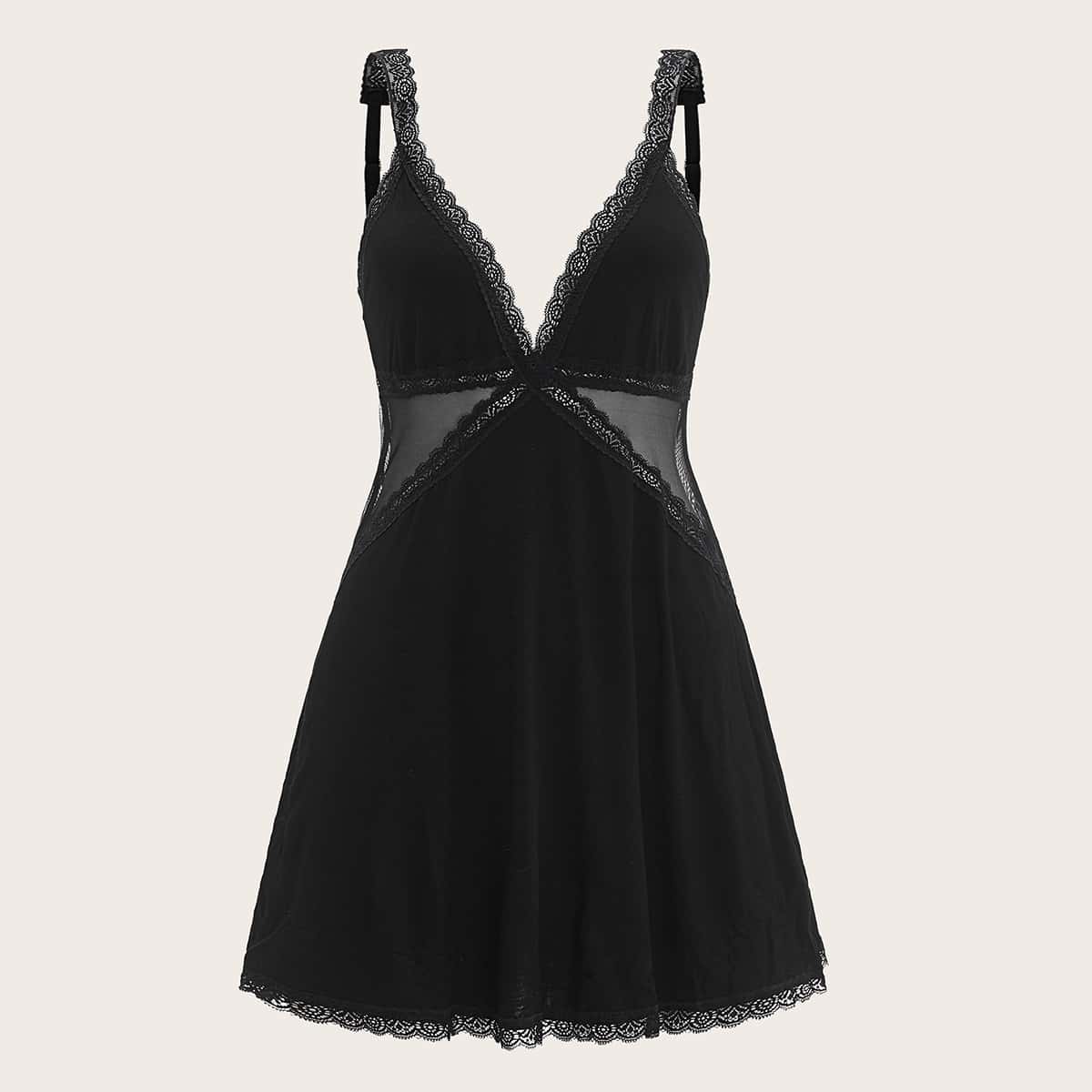 

Floral Lace Trim Slips, Black