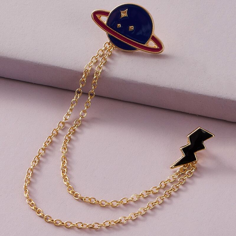 

2pc Planet & Lighting Design Brooch, Multicolor