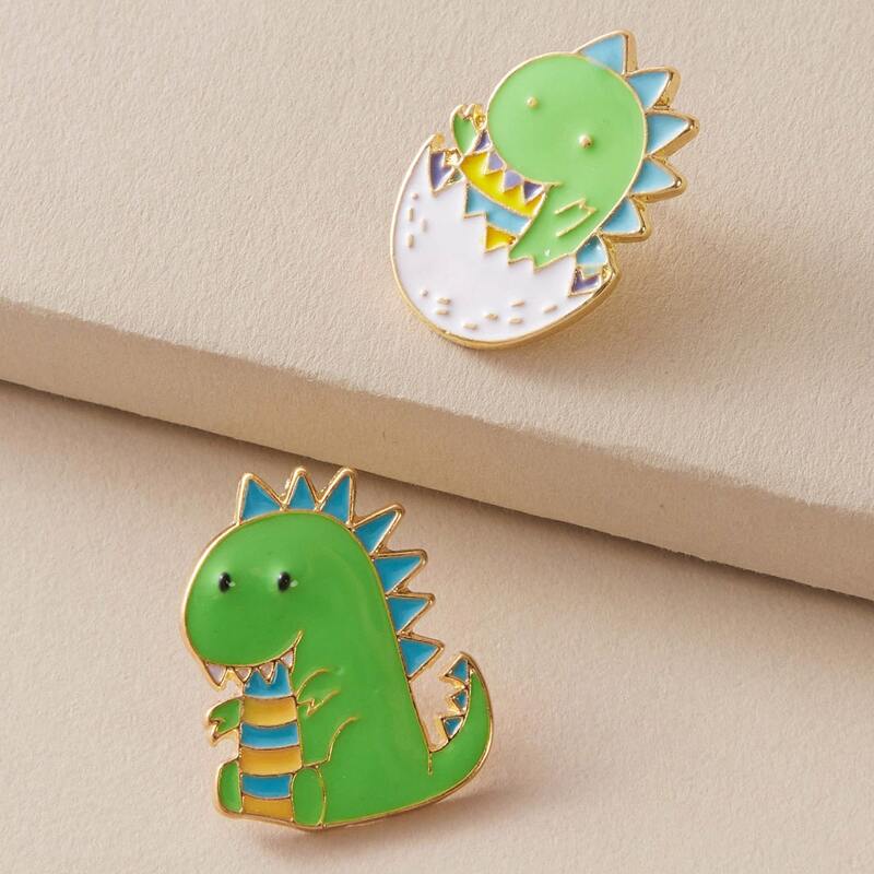 

2pcs Dinosaur Design Brooch, Multicolor