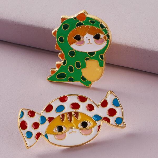 

2pcs Cat Design Brooch, Multicolor