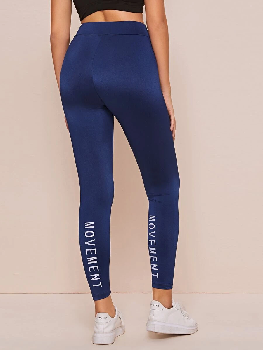 Mulvari Letter Graphic Leggings - Navy Blue - View 1