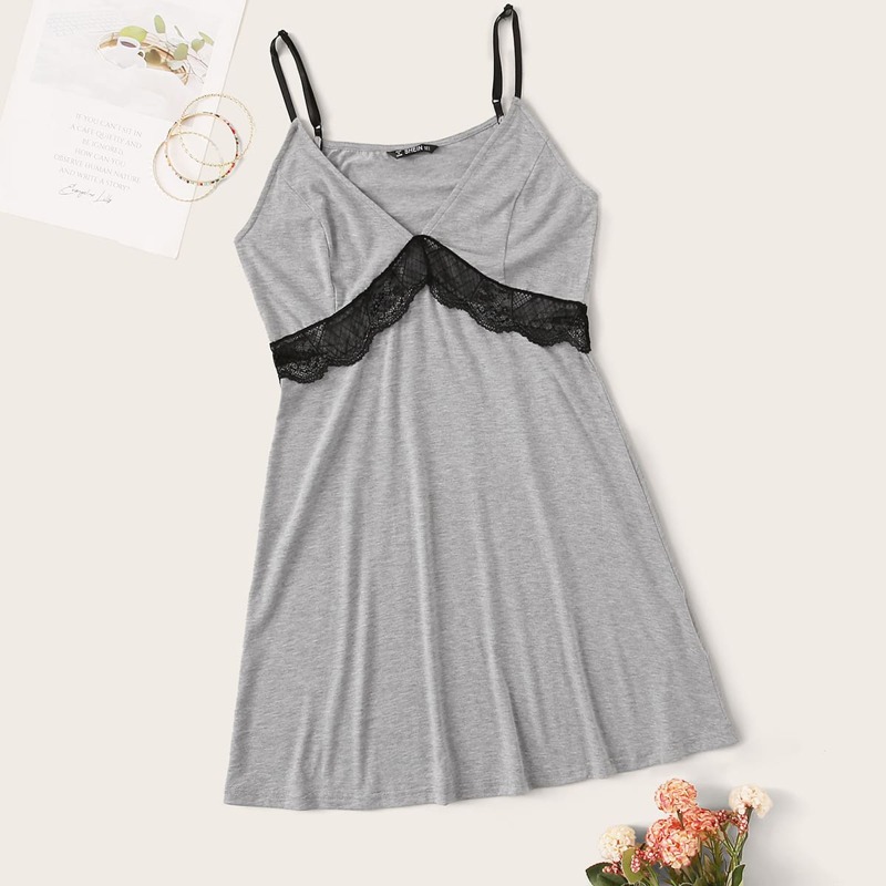 

Lace Trim Bustier Cami Nightdress, Grey