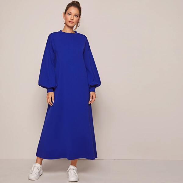 

Lantern Sleeve Solid Dress, Blue