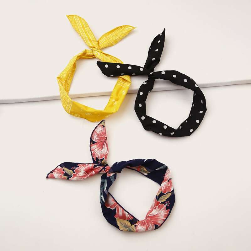 

3pcs Polka Dot & Flower Pattern Headband, Multicolor