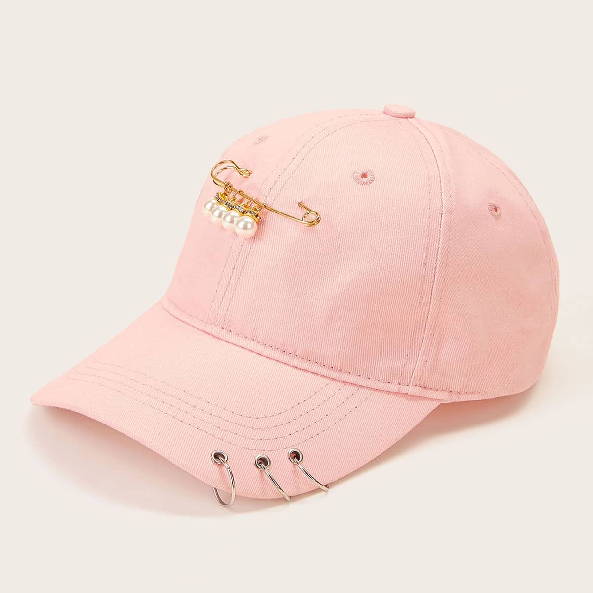 

Faux Pearl Paper Clip Decor Baseball Cap, Pink