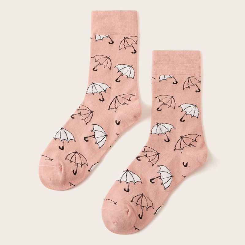

1pair Umbrella Pattern Socks, Pink