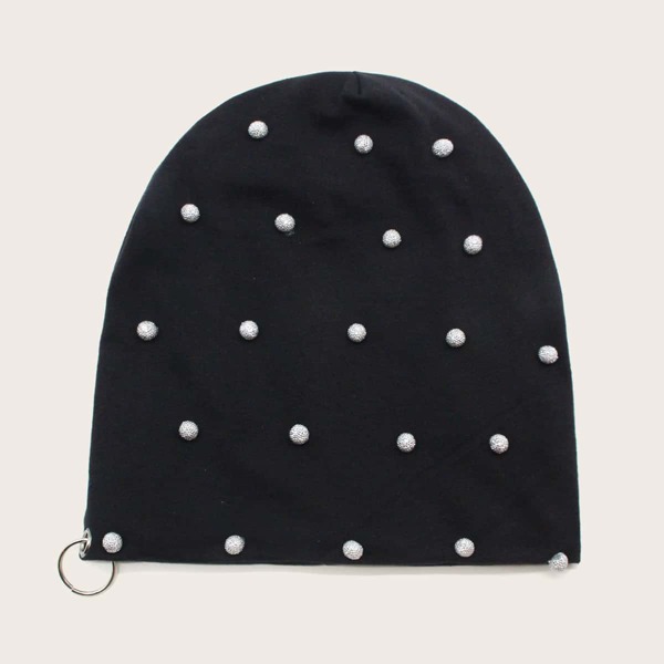 

Pom Pom Decor Turban Hat, Black