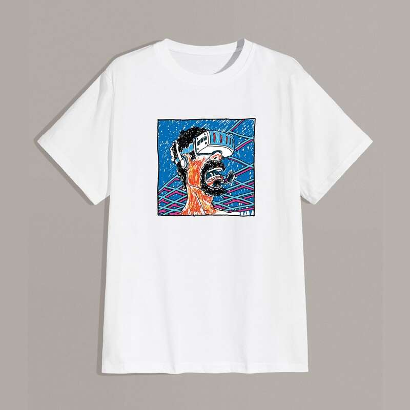 

Guys Abstract Figure Print Tee, White