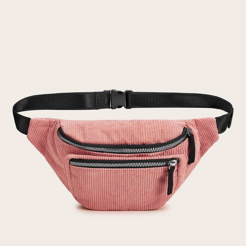 

Zip Front Corduroy Fanny Pack, Pink