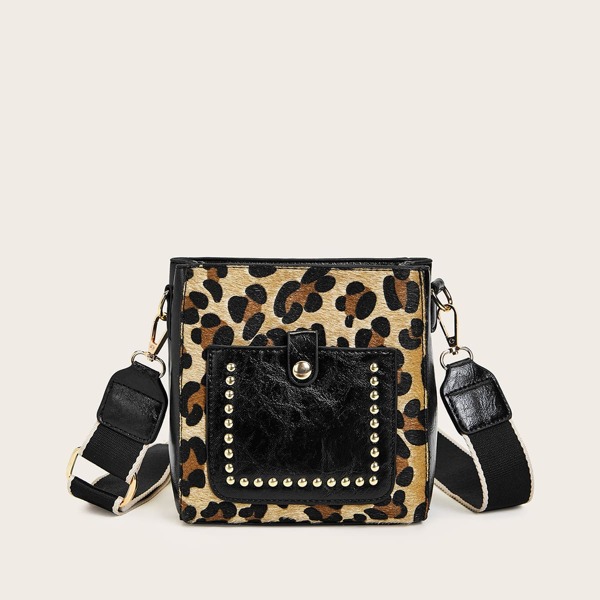 

Studded Decor Leopard Crossbody Bag, Multicolor