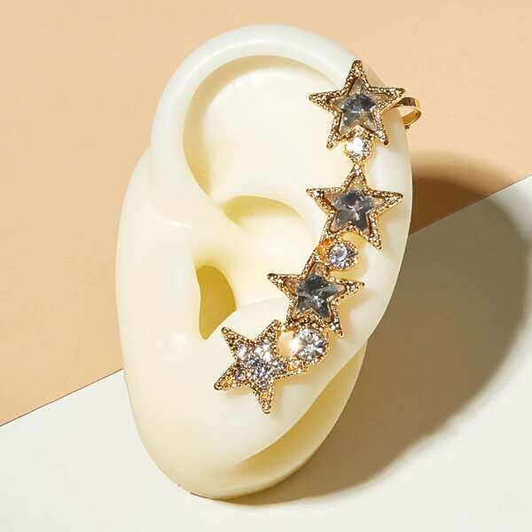 

1pc Rhinestone Engraved Star Ear Cuff, Multicolor
