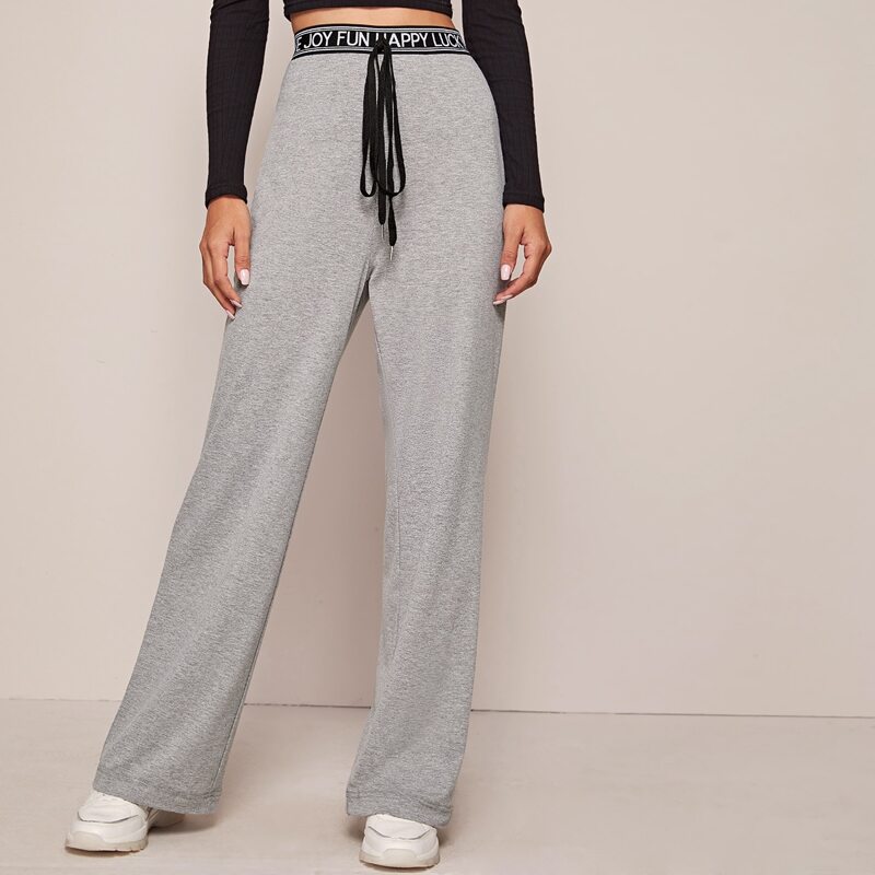 

Letter Graphic Tie Waist Joggers, Grey