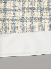 SHEIN Essnce Bell Cuff Mixed Media Plaid Top - Multicolor - View 4