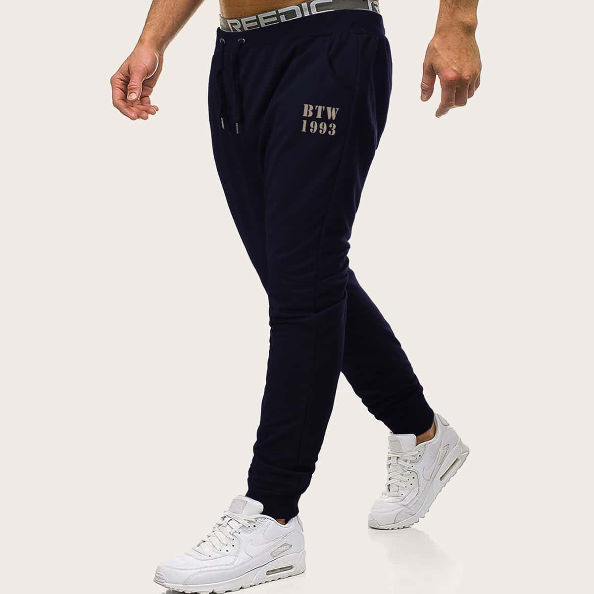 

Guys Letter Graphic Drawstring Waist Sweatpants, Black